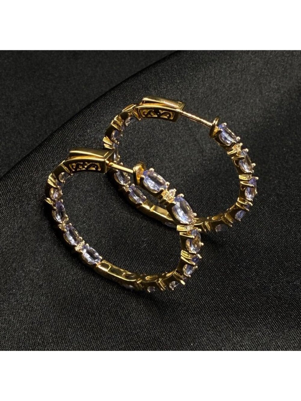 925 Sterling Silver Iolite Hoop Earrings BBJ Signed